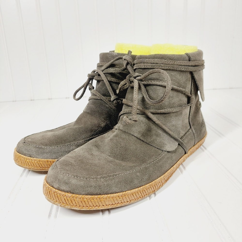 UGG Australia Reid Suede Leather Brown Winter Flat Moccasin Ankle Boots A984 - Picture 2 of 11